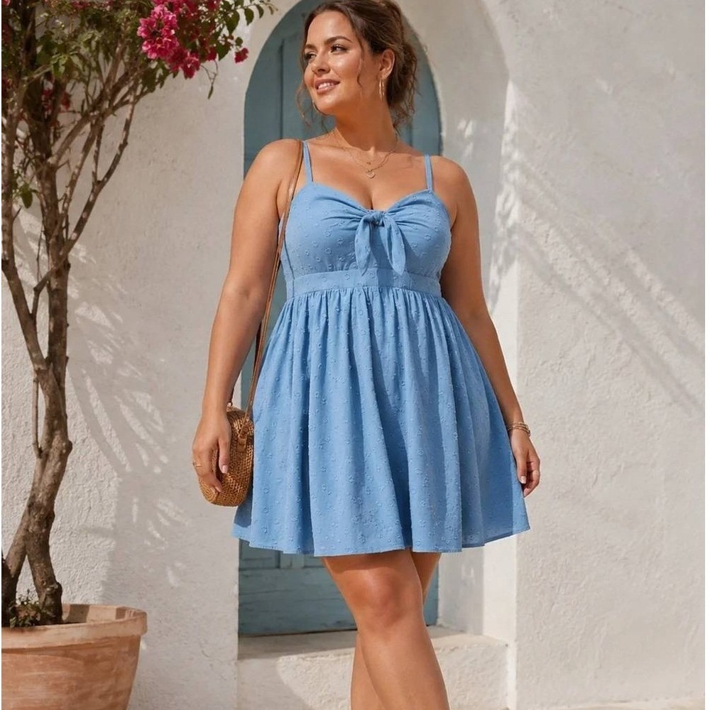 Torrid Blue Tie Front Sun Dress with Pockets Size 1 Plus Smocked Back